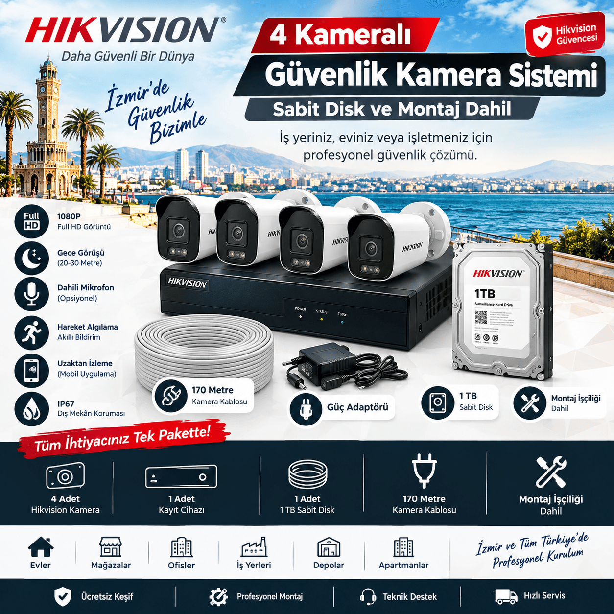 İzmir 4 kameralı güvenlik kamera sistemi İzmir 4 kameralı güvenlik kamera sistemi